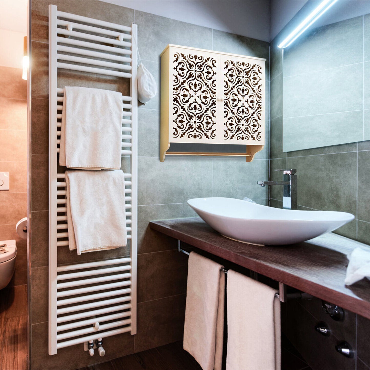 Bathroom Wall Mounted Cabinet With Towel Rod , خزانة الحمام المثبتة على الحائط مع قضيب المناشف